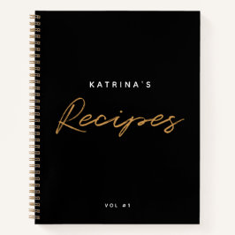 Cuaderno Receta de Letra Script Minimalista Oro Negro Moder