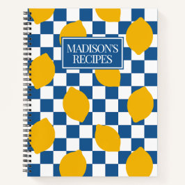 Cuaderno Receta de limón rústico de granja azul y blanco a 