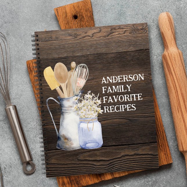 Cuaderno Receta de madera marrón flor utensilio de cocina r (In situ)