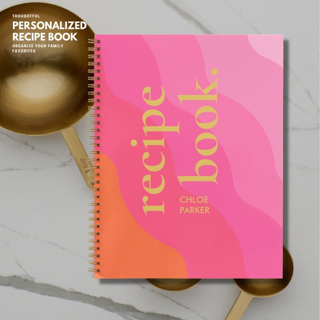 Cuaderno Receta de monograma audaz retro moderno rosa y oro (Subido por el creador)