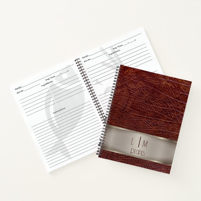 Cuaderno receta de monograma con aspecto de cuero rojo (Interior)
