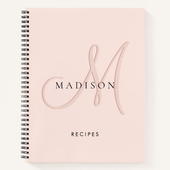 Cuaderno Receta de monograma con letra script elegante rosa (Anverso)