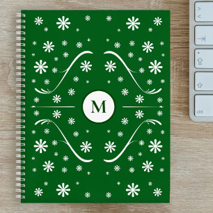 Cuaderno Receta de monograma de energía de flor verde esmer