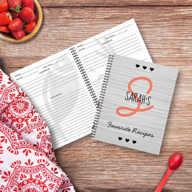 Cuaderno Receta de monograma de escritura moderna personali (Personalized Modern Script Monogram Recipe Notebook)