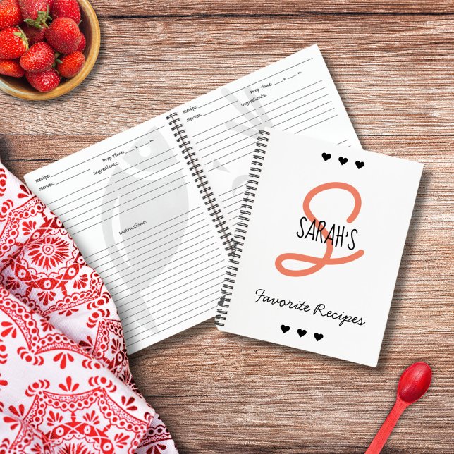 Cuaderno Receta de monograma de escritura simple personaliz (Personalized Simple Script Monogram Recipe Notebook)
