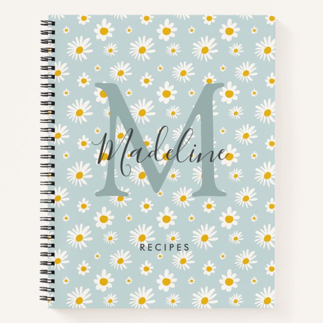 Cuaderno Receta de Monograma de Letra Script Azul Verde con (Anverso)