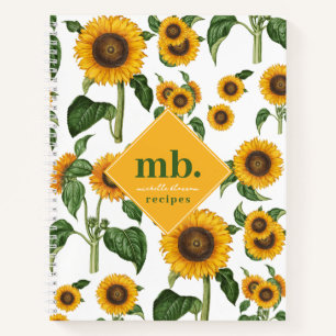 Cuaderno Receta de Monograma Foliage Botánico de girasoles