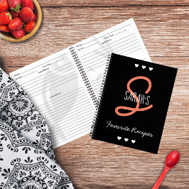 Cuaderno Receta de Monograma Simple de Guión Negro Personal