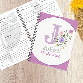 Cuaderno Receta de Monograma y Nombre con Flores