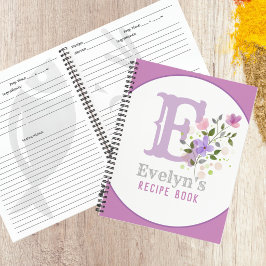 Cuaderno Receta de Monograma y Nombre con Flores