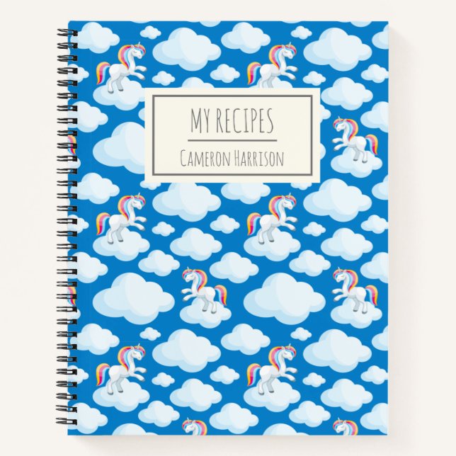 Cuaderno Receta de niños personalizados con nubes de unicor (Anverso)