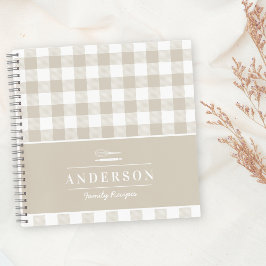 Cuaderno Receta de nombre de familia de cuadros beige de bú