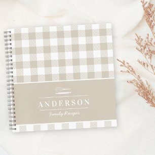 Cuaderno Receta de nombre de familia de cuadros beige de bú