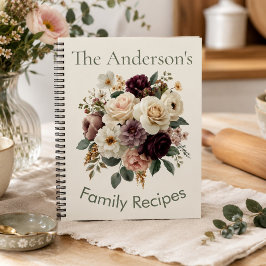 Cuaderno Receta de nombre de familia personalizado floral v