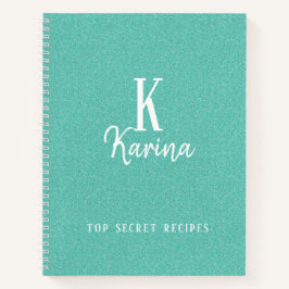 Cuaderno Receta de nombre de guión verde elegante en monogr