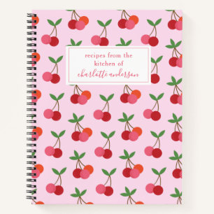 Cuaderno Receta de nombre de patrón de cerezas rosadas y ro
