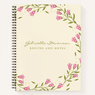 Cuaderno Receta de nombre personalizado de flor rosa con fl
