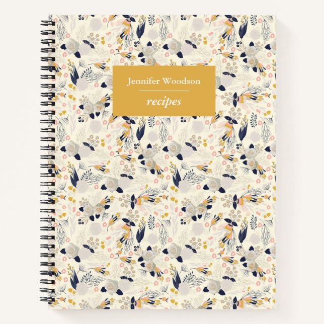 Cuaderno Receta de nombre personalizado de patrón floral de (Anverso)