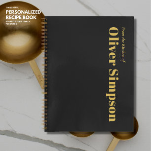 Cuaderno Receta de nombres de monograma simple de oro negro