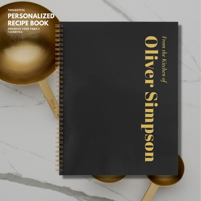 Cuaderno Receta de nombres de monograma simple de oro negro (Subido por el creador)