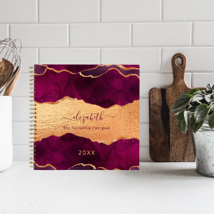 Cuaderno Receta de oro de rosa de mármol granate morado de 