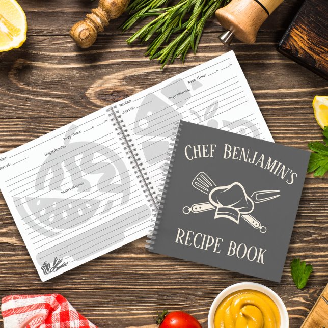 Cuaderno Receta de parrillada Nombre personalizado Chef Gor (Custom name chef bbq recipe book men's gift for him dad's barbecue recipe notebook personalized)