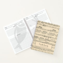 Cuaderno Receta de partitura musical antigua personalizada