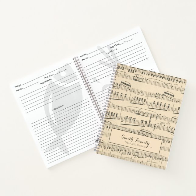 Cuaderno Receta de partitura musical antigua personalizada (Interior)