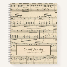 Cuaderno Receta de partitura musical antigua personalizada