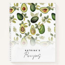 Cuaderno Receta de patrón botánico de aguacate acuarela