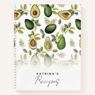 Cuaderno Receta de patrón botánico de aguacate acuarela