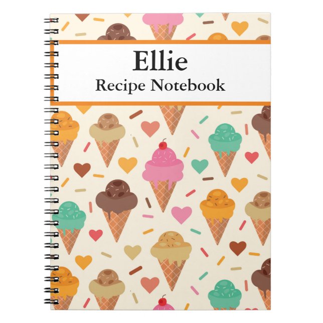 Cuaderno Receta de patrón de cono de helado personalizado (Frente)