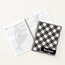 Cuaderno Receta de patrón de cuadros negros y blancos de le