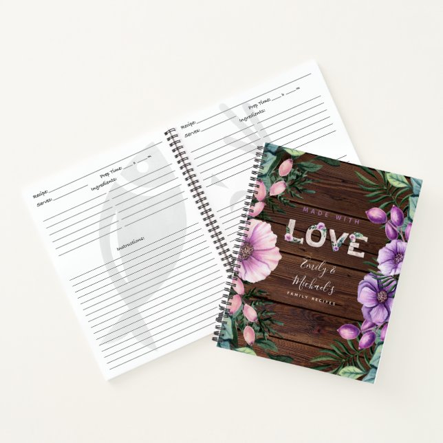 Cuaderno Receta de Personalizado de florecimiento rústico r (Interior)