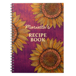 Cuaderno Receta de Personalizado púrpura de arte de girasol