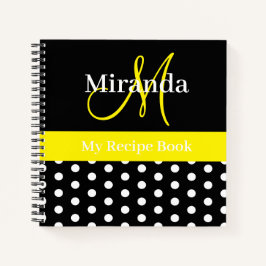 Cuaderno Receta de polka Dot de monograma amarillo blanco n