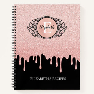 Cuaderno Receta de Purpurina de Rosa dorado Glam Black