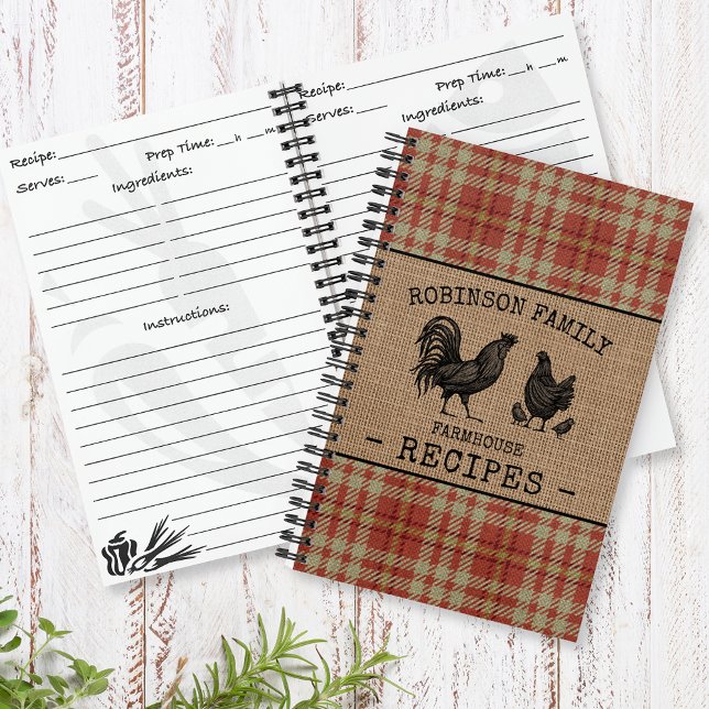 Cuaderno Receta de Receta de Plaid Rojo de la Familia Roost (Several sizes and page designs to choose from)