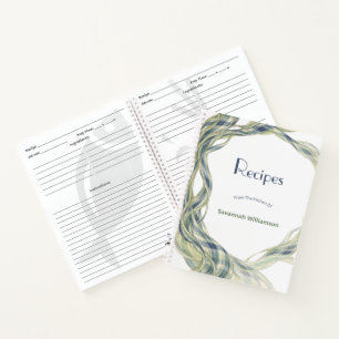 Cuaderno Receta de remolino fluido de tartán verde elegante