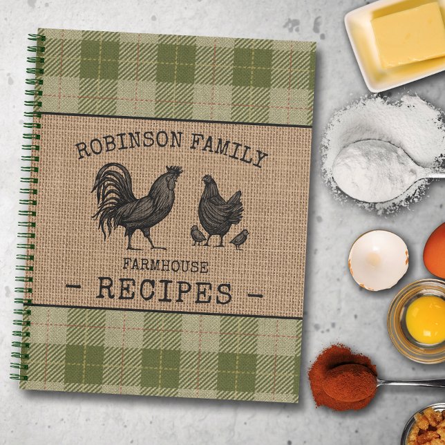 Cuaderno Receta de repostería de cosecha familiar Hen Sage  (Several sizes and inside page designs to choose from)