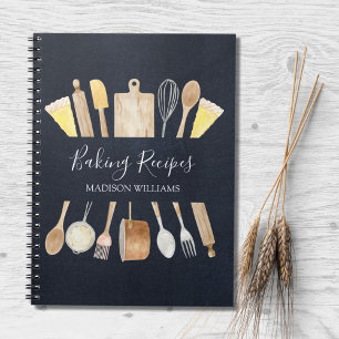 Cuaderno Receta de repostería negra utensilios de cocina ac