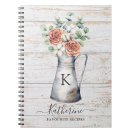 Cuaderno Receta de Rosa de Monograma Rústico de Algodón y M