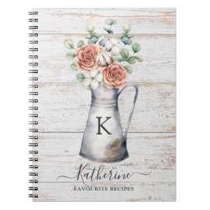Cuaderno Receta de Rosa de Monograma Rústico de Algodón y M