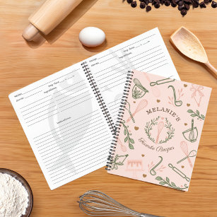 Cuaderno Receta de Utensil de hormigón verde rosa y oliva