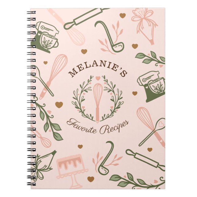 Cuaderno Receta de Utensil de hormigón verde rosa y oliva (Frente)