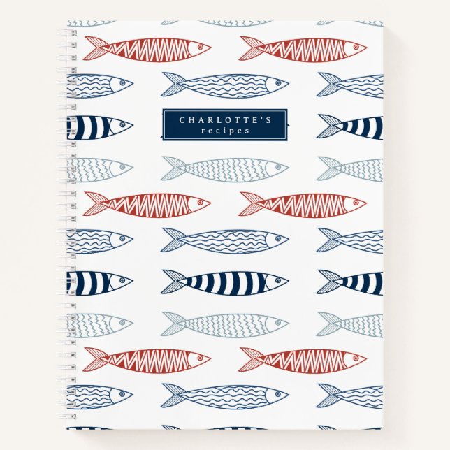 Cuaderno Receta decorativa de pescado de sardinas mediterrá (Anverso)