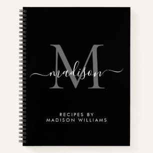 Cuaderno Receta del nombre del guión del monograma gris de