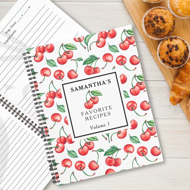 Cuaderno Receta del patrón de cereza personalizado (Subido por el creador)