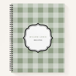 Cuaderno Receta del patrón de plancha de Gingham verde de s