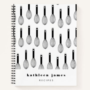 Cuaderno Receta del patrón de Whisk del globo blanco negro